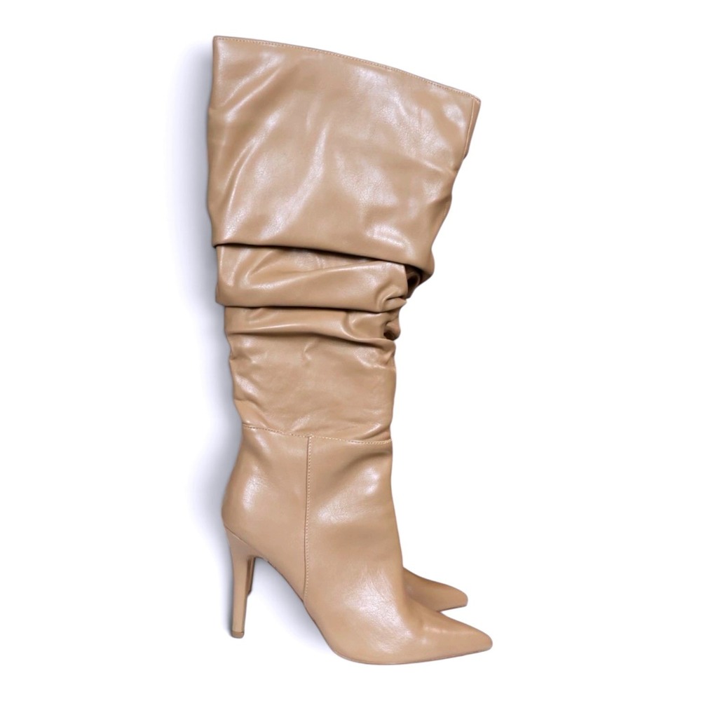 Taupe Slouchy Knee High Boots Stiletto Heel Wide Calf Vegan Journee Sonnet 9.5WC - Picture 2 of 9